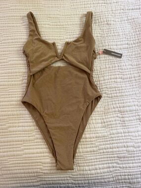 Summerful Metallic Tan One-Piece Swimsuit with V Front